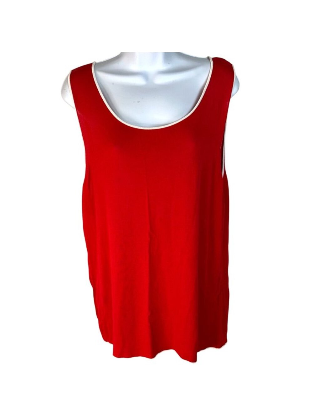 Marina Rinaldi Red White Trim Italian Viscose Knit Sleeveless Tank Top Size L